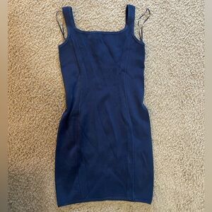 Guess Navy Blue Lucia Ribbed Square Neck Dress NWT